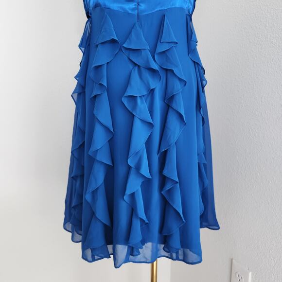 Vintage Y2K Scarlett Nite Blue Satin Ruffle Cocktail Party Dress 16 - Picture 9 of 11